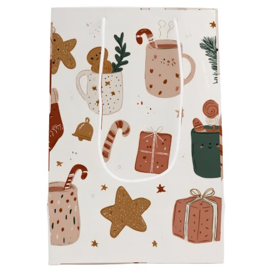 Whimsical Festive Christmas Pattern Gift Bag  Medium Cadeauzakje (Achterkant)