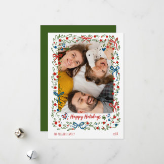 Whimsical festive Christmas Photo Card wreath Feestdagenkaart