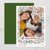 Whimsical festive Christmas Photo Card wreath Feestdagenkaart (Voorkant / Achterkant)