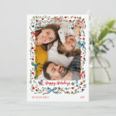 Whimsical festive Christmas Photo Card wreath Feestdagenkaart (Staand voorkant)