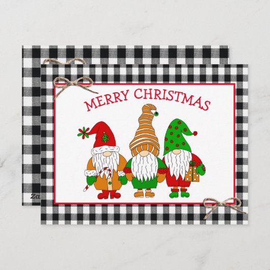 Whimsical Festive Gnomes Personalized Kerstmis Ho Feestdagenkaart (Voorkant / Achterkant)