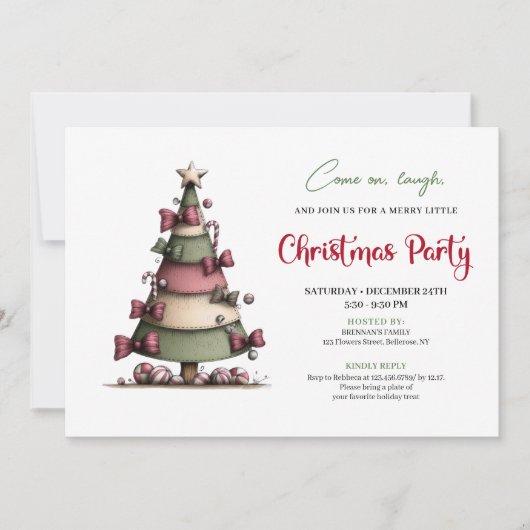 Whimsical festive tree modern holiday invitation kaart (Voorkant)