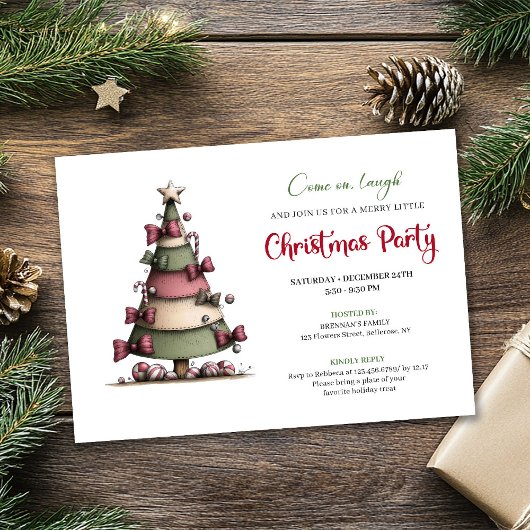 Whimsical festive tree modern holiday invitation kaart