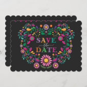 Whimsical Fiesta Floral Heart Wreath Save the Date Kaart (Voorkant / Achterkant)