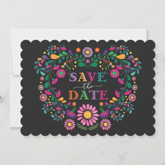 Whimsical Fiesta Floral Heart Wreath Save the Date Kaart (Voorkant)