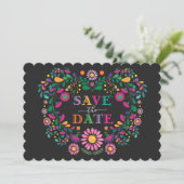 Whimsical Fiesta Floral Heart Wreath Save the Date Kaart (Staand voorkant)