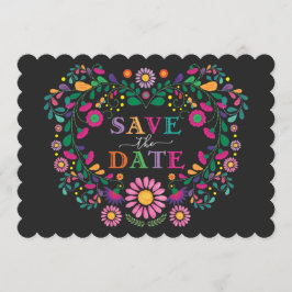 Whimsical Fiesta Floral Heart Wreath Save the Date Kaart