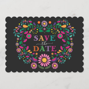 Whimsical Fiesta Floral Heart Wreath Save the Date Kaart