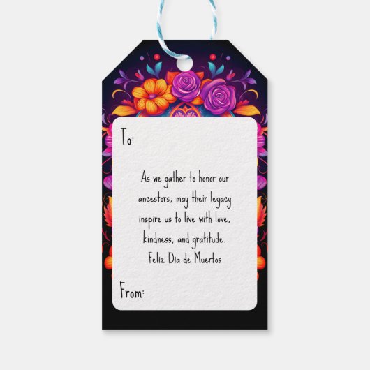 🌹 Whimsical Fiesta: Suikerschedel Serenade 🌹 Cadeaulabel (Achterkant)