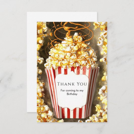 Whimsical Film Nacht Popcorn Verjaardag Bedankkaart (Voorkant / Achterkant)