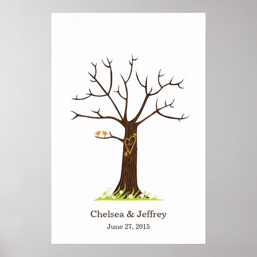 Whimsical Fingerprint Tree met Lovevogels Poster (Voorkant)