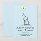Whimsical First Birthday | Elephant Blue Kaart (Voorkant / Achterkant)
