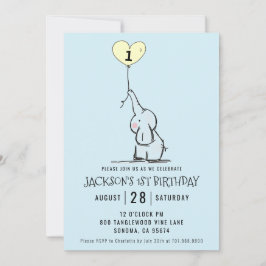 Whimsical First Birthday | Elephant Blue Kaart