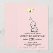 Whimsical First Birthday | Elephant Pink Kaart (Voorkant / Achterkant)