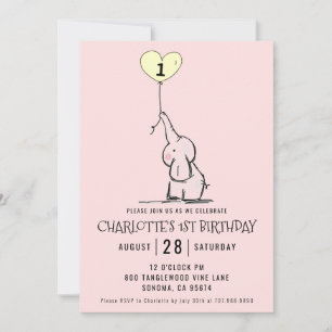 Whimsical First Birthday   Elephant Pink Kaart