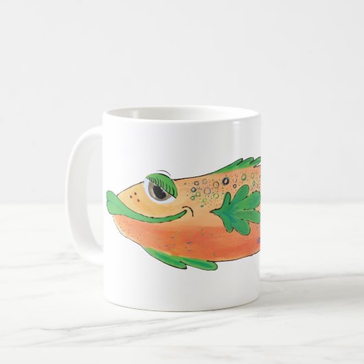 Whimsical Fish Artwork in Oranje en groen Koffiemok (Voorkant links)