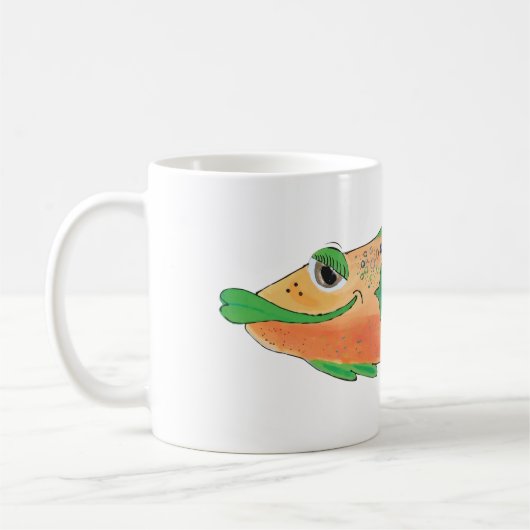 Whimsical Fish Artwork in Oranje en groen Koffiemok (Links)
