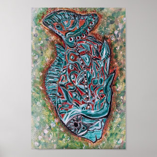 Whimsical Fish met White Detail Poster
