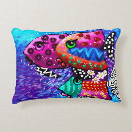 Whimsical Fish Trio Kleurrijk Abstract Nautisch Accent Kussen