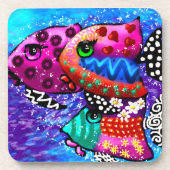 Whimsical Fish Trio Kleurrijk Abstract Nautisch Bier Onderzetter (Voorkant)