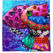 Whimsical Fish Trio Kleurrijk Abstract Nautisch Douchegordijn (Voorkant)