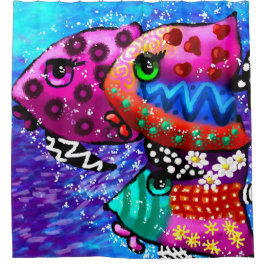 Whimsical Fish Trio Kleurrijk Abstract Nautisch Douchegordijn