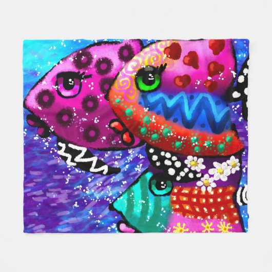 Whimsical Fish Trio Kleurrijk Abstract Nautisch Fleece Deken (Voorkant (Horizontaal))