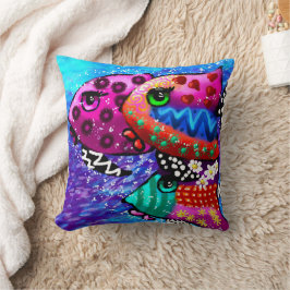 Whimsical Fish Trio Kleurrijk Abstract Nautisch Kussen