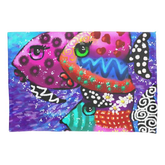 Whimsical Fish Trio Kleurrijk Abstract Nautisch Kussensloop (Voorkant)