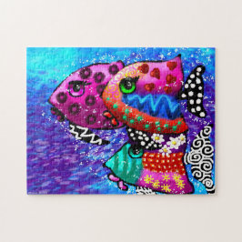 Whimsical Fish Trio Kleurrijk Abstract Nautisch Legpuzzel