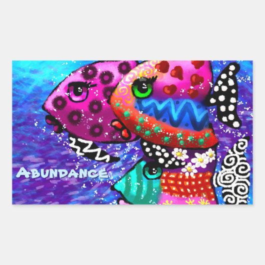Whimsical Fish Trio Kleurrijk Abstract Nautisch Rechthoekige Sticker (Voorkant)