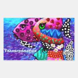 Whimsical Fish Trio Kleurrijk Abstract Nautisch Rechthoekige Sticker