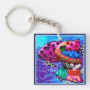 Whimsical Fish Trio Kleurrijk Abstract Nautisch Sleutelhanger