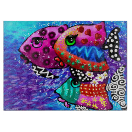 Whimsical Fish Trio Kleurrijk Abstract Nautisch Snijplank