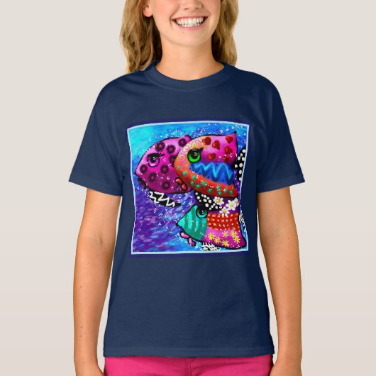Whimsical Fish Trio Kleurrijk Abstract Nautisch T-shirt (Voorkant)