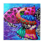 Whimsical Fish Trio Kleurrijk Abstract Nautisch Tegeltje (Voorkant)