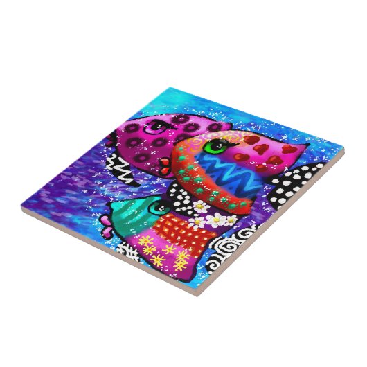 Whimsical Fish Trio Kleurrijk Abstract Nautisch Tegeltje (Zijkant)