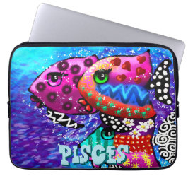 Whimsical Fish Trio Vissen Nautisch gepersonalisee Laptop Sleeve