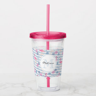 Whimsical Flamingo & Pineapple Pattern Acryl Drinkbeker