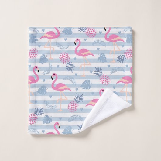 Whimsical Flamingo & Pineapple Pattern Bad Handdoek (Wasdoekje)