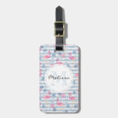 Whimsical Flamingo & Pineapple Pattern Bagagelabel (Voorkant verticaal)