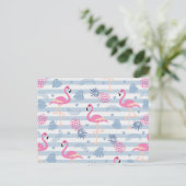 Whimsical Flamingo & Pineapple Pattern Briefkaart (Staand voorkant)