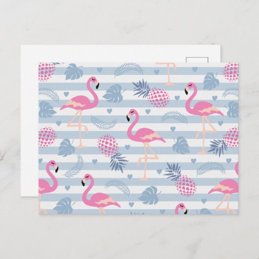 Whimsical Flamingo & Pineapple Pattern Briefkaart (Voorkant / Achterkant)