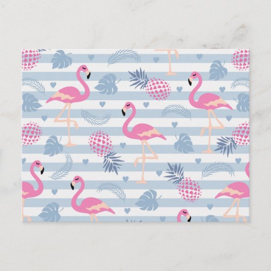 Whimsical Flamingo & Pineapple Pattern Briefkaart (Voorkant)