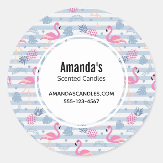 Whimsical Flamingo & Pineapple Pattern Business Ronde Sticker (Voorkant)