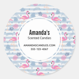 Whimsical Flamingo & Pineapple Pattern Business Ronde Sticker