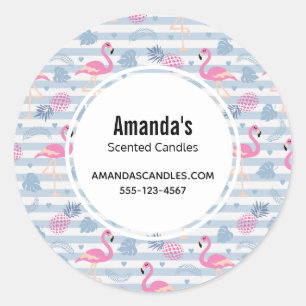 Whimsical Flamingo & Pineapple Pattern Business Ronde Sticker