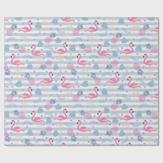 Whimsical Flamingo & Pineapple Pattern Cadeaupapier (Vlak)