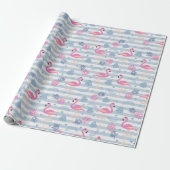 Whimsical Flamingo & Pineapple Pattern Cadeaupapier (Uitgerold)