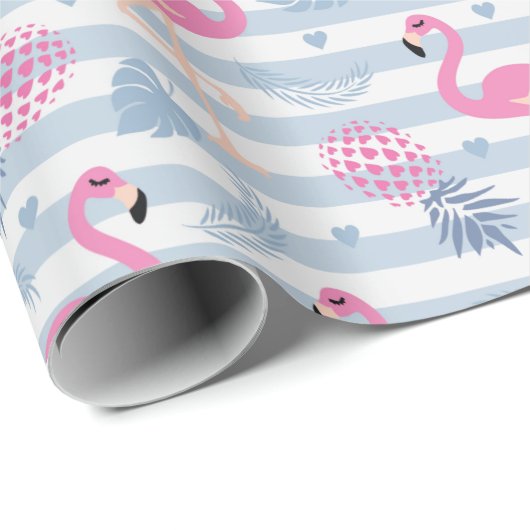 Whimsical Flamingo & Pineapple Pattern Cadeaupapier (Rol Hoek)